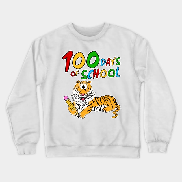 100 Days Of School Tiger Kindergarten Teacher 2022 Crewneck Sweatshirt by doodlerob